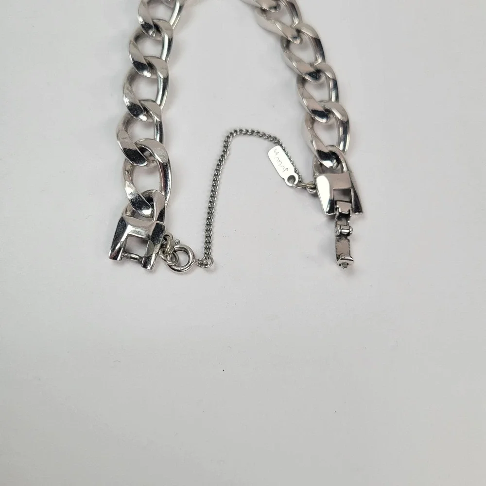 Vintage Monet Silver Tone Chain Bracelet 6.25 In Box Closure Costume Jewelry